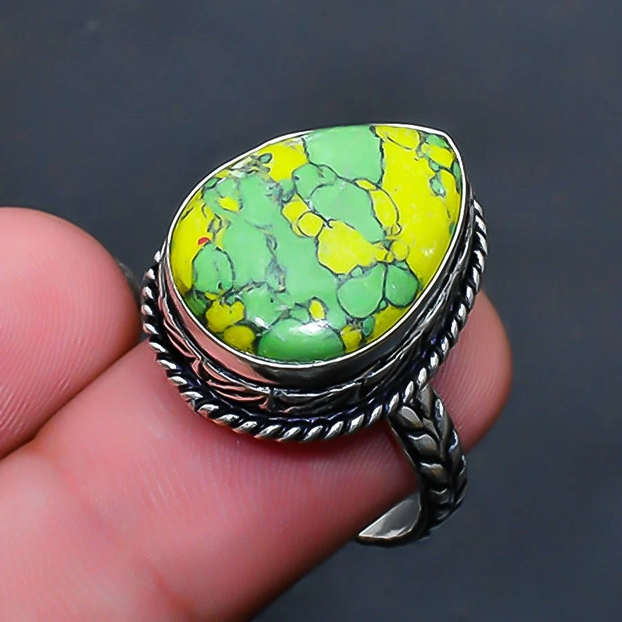 Anillo de joyería de piedras preciosas turquesa verde cobre talla 6,5 de EE. UU. Foto 1 de 1