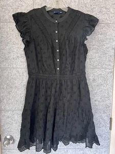 GAP Damen-Minikleid schwarz Ösen Spitze Knopfleiste Größe Large - Bild 1 von 6
