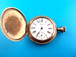 1902 WALTHAM SEASIDE GOLD FILLED HUNTER 15j POCKET WATCH--FANCY CASE--REPAIR - Picture 1 of 6