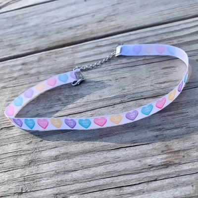 White Conversation Heart Choker Necklace - Image 1 of 4