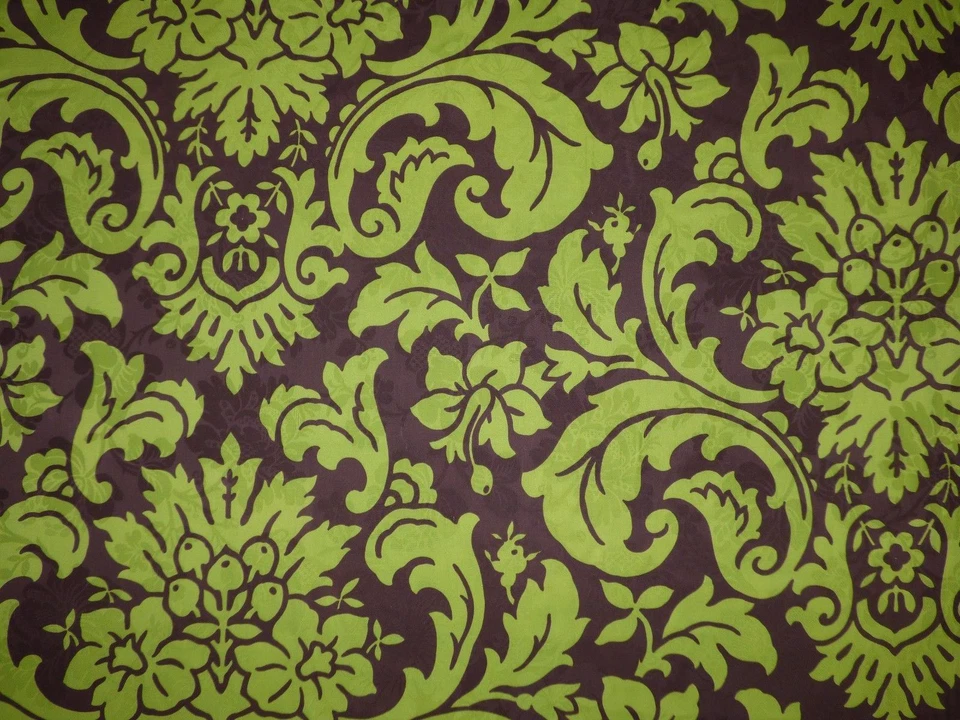 Braemore MAHOGANY Brown Lime Damask Home Decor Drapery Remnant Sewing Fabric BTY - Image 1 of 4
