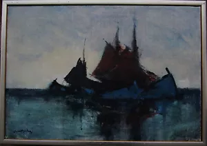 Arne Aspelin 1911- 1990, "Wartende Fischerboote bei Gryningen" , um 1960/70 - Bild 1 von 10