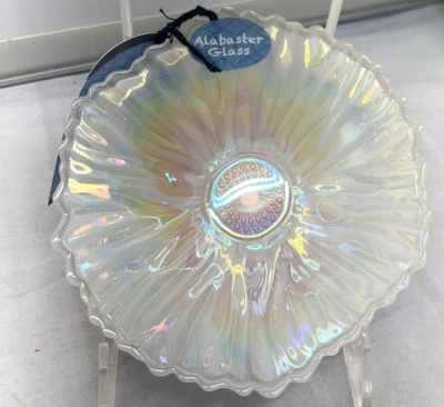 Juego de 4 piezas plato ensaladera cuenco blanco perla remolino brillo vidrio vidrio alabastro nuevo Foto 1 de 4