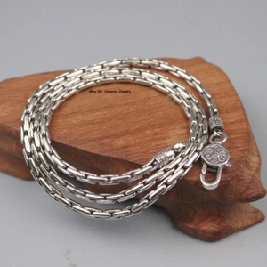 Pure S925 Sterling Silver Chain 3.5mm Snake Bamboo Link Necklace 18-26inch - Picture 1 of 4