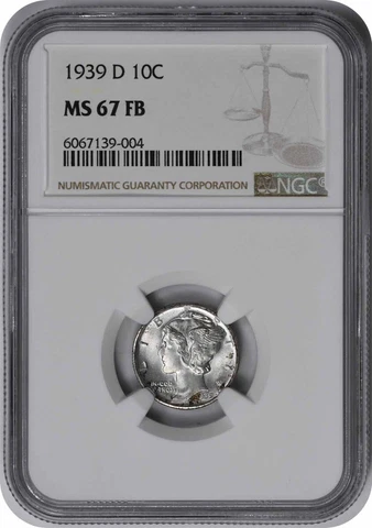 1939-D Mercury Silver Dime MS67FB NGC Cover