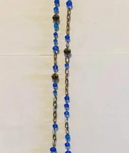 Vintage Long Blue Crystal or Glass Gold Tone Linked Necklace 54 in - Picture 1 of 4