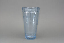 Large vintage Orrefors art glass blue vase etched bird design circa.1960 ET