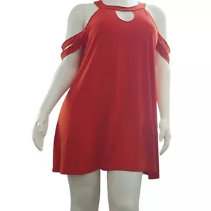 Acesnug Sexy Damen CD Gr. 3X Cold Shoulder Stretch Tunika Kleid Orange Rot - Bild 1 von 18