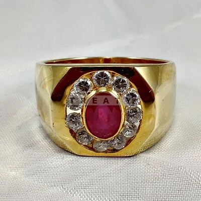 Ruby Oval Cut Gemstone With 925 Sterling Silver Gold Plated Ring For Men's #378 - Image 1 of 4