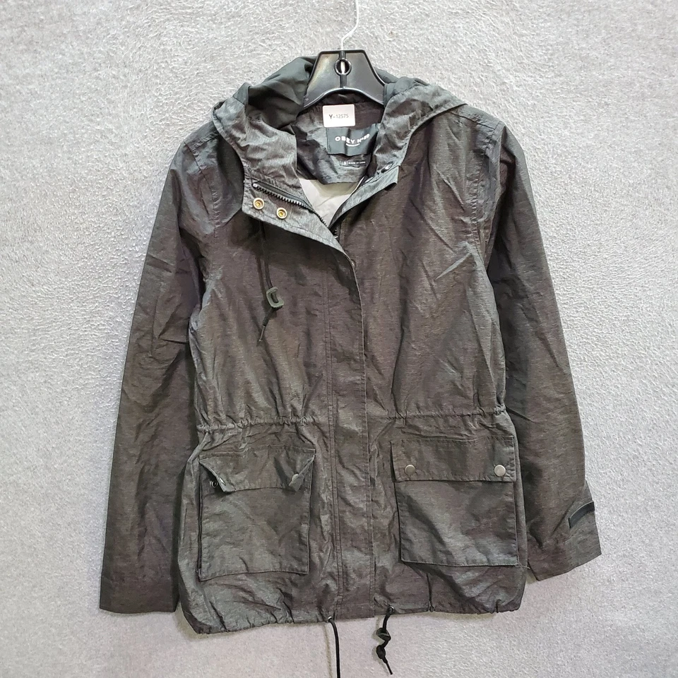 Obey женщин куртка маленький серый парка с капюшоном Cinched талии карманы длинным рукавом - Изображение 1 из 4