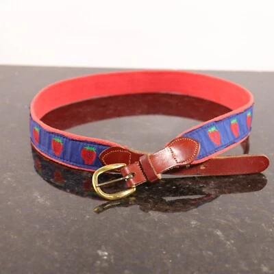 Lindo cinturón vintage para mujer talla 34 cuero marrón hebilla latón macizo fresa Foto 1 de 4