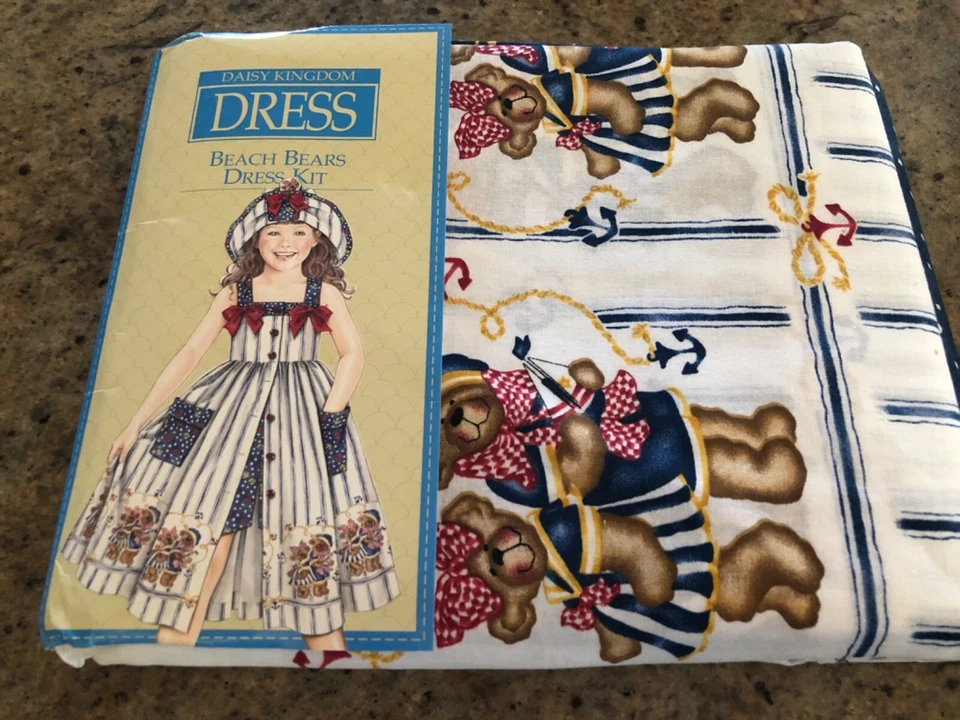 🌷DAISY KINGDOM - GIRLS BEACH BEAR FABRIC DRESS KIT - 7 YARDS FABRIC INCLUDED - Image 1 of 4