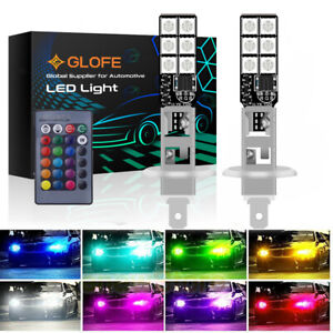 2x H1 RGB LED 12SMD Multi-Color Auto Car Fog Light Lamp Bulbs + Remote Control