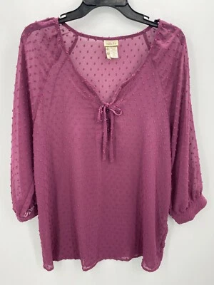 Top Matilda Jane Mujer Mediano Rosa Oscuro Punto Transparente Corbata Cuello Manga Larga Boho Foto 1 de 4