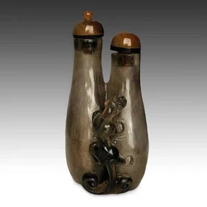 ANTIQUE CHINESE SNUFF BOTTLE CARVED GLASS AUSPICIOUS QING DYNASTY CHINA 19TH C - Bild 1 von 5