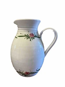 Country französischer Krug weiß glasiert mit Rosen Made in France Terrakotta - Bild 1 von 8