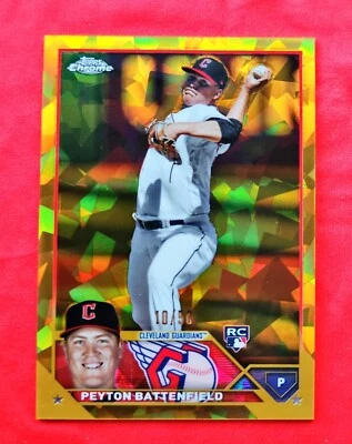 2023 Topps Chrome Update Sapphire Peyton Battenfield Rookie Gold Refractor /50 - Image 1 of 2
