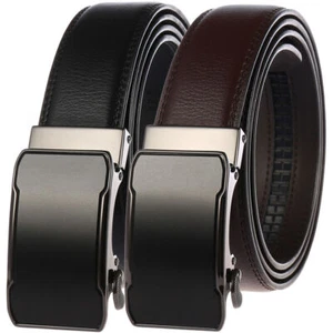 Moda Cinturones de cuero de piel de vaca para hombre Hebilla automática Cinturón Correa de trinquete Jeans - Imagen 1 de 7