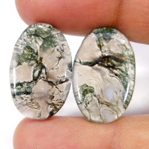 20,15 ct. Coppia di agata muschio unica naturale abbinata cabochon ovale pietre preziose sfuse - Foto 1 di 3