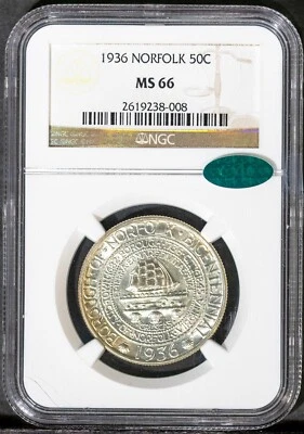 CAC 1936 Norfolk Half-dollar MS 66 NGC # 2619238-008 + Bonus - Image 1 of 2