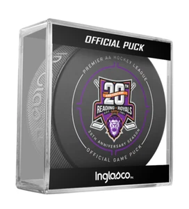 ECHL Reading Royals 20th Season 2021-22 Official Game Hockey Puck In Cube - NEW - Picture 1 of 4