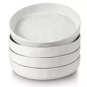 Wide Shallow Pasta Bowls Set of 4 Deep Dinner Salad Plates 8.25" Large Cerami... - Picture 1 of 7