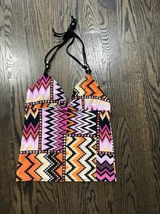 Mudd Juniors Pink and Orange Geometric Patterned Halter Bathing Suit Top Size L - Picture 1 of 5