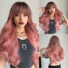 Black Roots Long Wavy Wig Curly Middle-part Bangs Wig  Cosplay