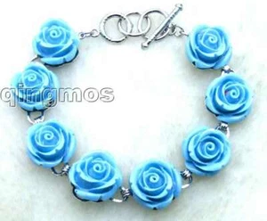 Fashion 16mm Blue Rose Coral Bracelet for Women Adjustable 7-8.3" Chain Bracelet - Picture 1 of 11