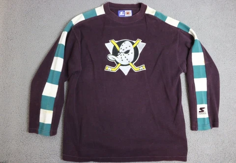 Vintage Starter Anaheim Ducks Hockey  Sweater Crewneck NHL Size Large SEWN Cover