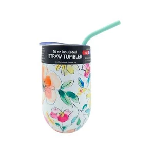 Thirstystone 16 oz Insulated Straw Tumbler Cambridge White Flower Double Wall - Picture 1 of 6