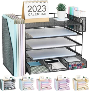 5-Tier Desk Organizer with File Holder – Mesh Tray, Drawer & Pen Holder, Black - Picture 1 of 6
