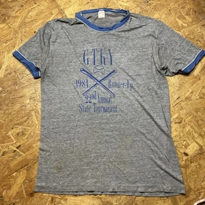 80s Russell Athletic Heathered Blue McEver GTKY Ringer L Tee Tshirt c3 - Bild 1 von 4