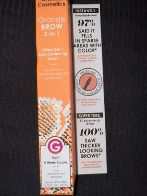 GRANDE BROW 2-in-1 TINTED GEL  +ENHANCING SERUM - LIGHT New Free Shopping - Image 1 of 2