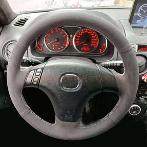 Black Suede Steering Wheel Hand-stitch on Wrap Cover For Mazda 3 5 6 2003-2009 - Picture 1 of 9