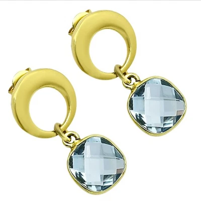 Pendientes de topacio azul cielo natural oro 18K sobre latón joyería EM-1259 Foto 1 de 3