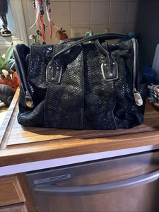 B Makosky Handtasche Tasche schwarz metallic Leder. - Bild 1 von 5