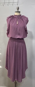 Abito donna Ramy Brook Wrenn vita fumè midi blouson XS manica svasata malva - Foto 1 di 16