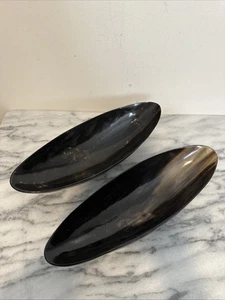 Real Ox Horn Oval Dish Tray Polished Finish SET OF 2 Mountain Cabin Decor Nature - Picture 1 of 15