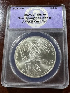 2012 Silver Dollar Star Spangled Banner ANACS MS70 - Picture 1 of 2