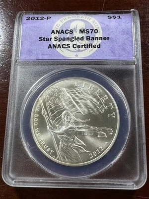 2012 Silver Dollar Star Spangled Banner ANACS MS70 - Image 1 of 2