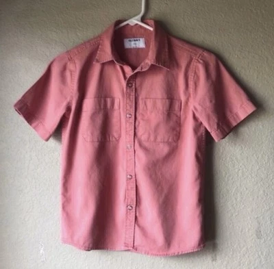 Old Navy Shirt Boys Kids Coral Color Short Sleeve Snap Up Shirt Top Medium 8 - Image 1 of 4