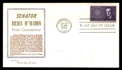 Mayfairstamps US FDC 1962 Connecticut atomic energy act Brien McMahon Khol Kraft - Image 1 of 2