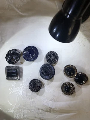 9 Decorative  Victorian Glass Buttons. - Image 1 of 3