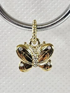 Pandora Shine Butterfly Pendant Dangle Charm Gold Plate Authentic - Picture 1 of 11
