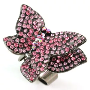 Anillo de cóctel doble mariposa rosa claro antiguo cristal plateado ajustable - Imagen 1 de 1