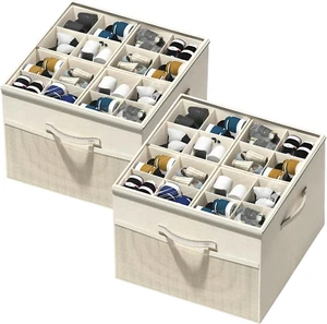 Shoe Organizer for Closet,2 Pack Foldable Shoe Storage Organizer Box Bin W/Adjus - Picture 1 of 6