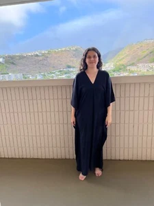 Solid Black Long Kaftan Resort Wear for Women Vacation Dress Beach Dress Coverup - Picture 1 of 6