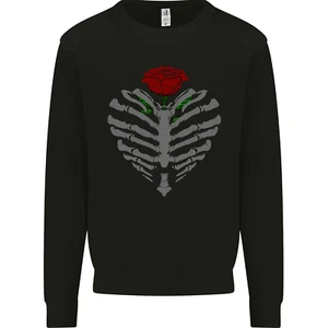 Rib Cage & Rose Gothic Heavy Metal Biker Kids Sweatshirt Jumper - Picture 1 of 3