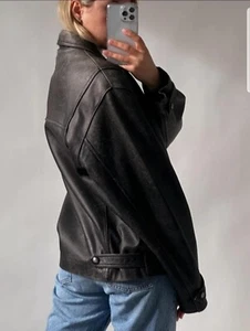 Chaqueta de cuero negra de gran tamaño para mujer de los 90 | Chaqueta negra de motociclista para mujer - Imagen 1 de 6